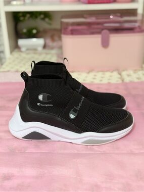 Champion Lady Legend Mid Top Slip On Sneakers US 7.5 Black & White Athletic Shoe